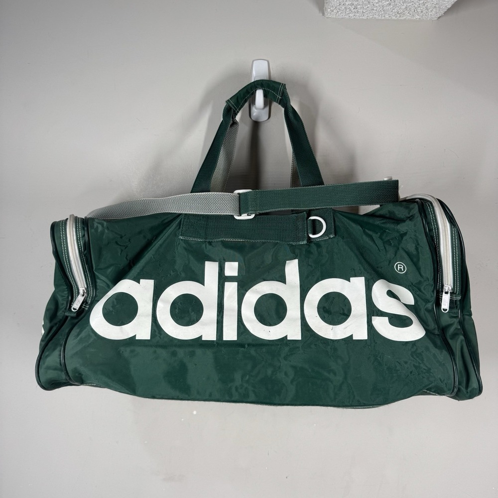 Vintage ADIDAS Large Green White 24"x12"x8" Duffle Gym Travel Sports Bag